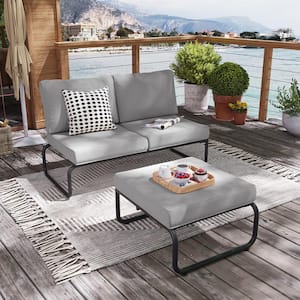 Patio Aluminum Adjustable Outdoor Day Bed Sofa with LightGray Cushions