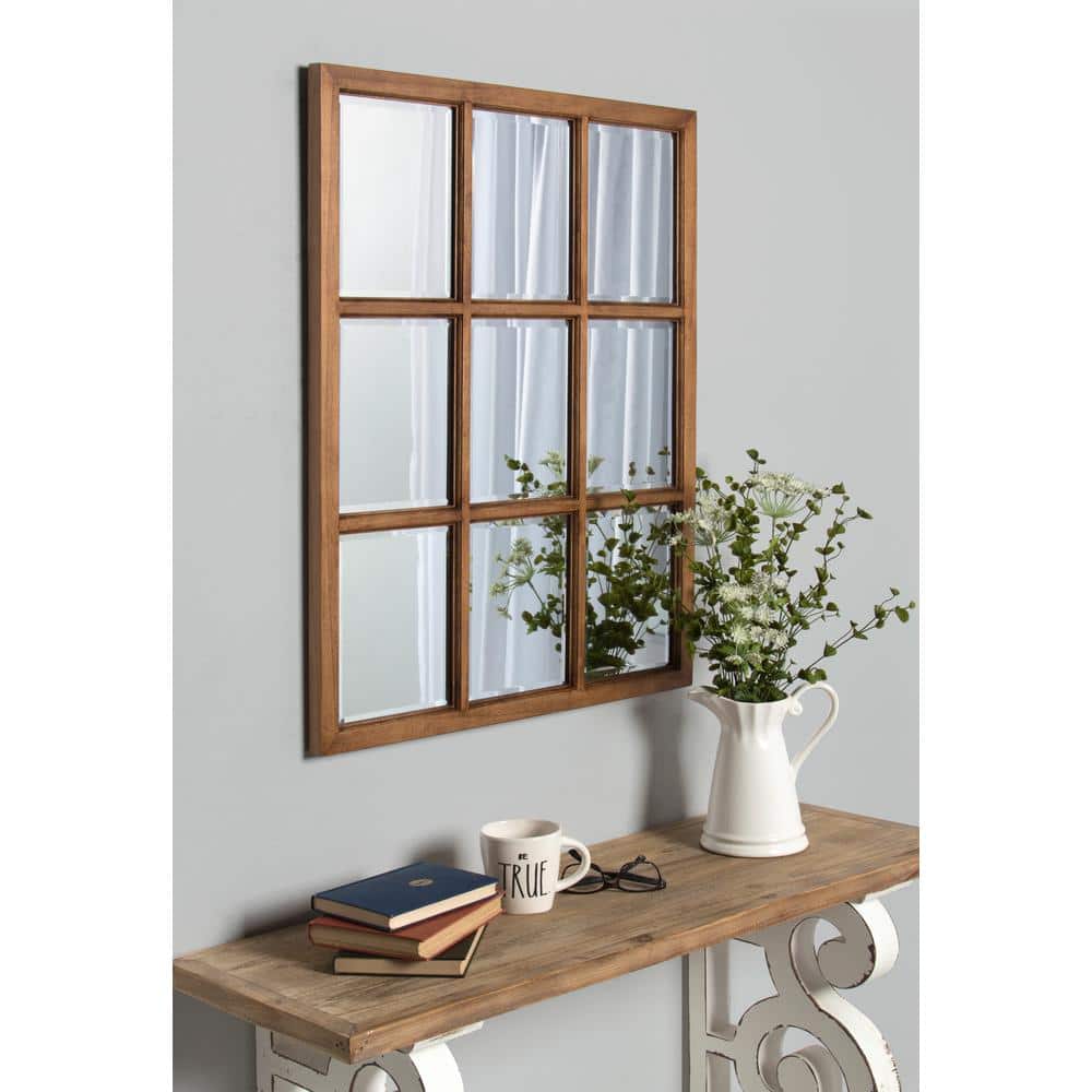 Rustic Caramel 26" x 32" Solid Wood 9-Pane Windowpane Wall Mirror