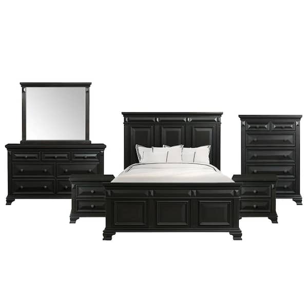 Picket House Furnishings Trent 6-Piece Antique Black Queen Panel Bedroom Set