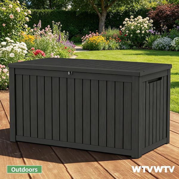 180 Gal. Outdoor Waterproof Resin Storage Deck Box, Lockable Large Capacity Deck Storage Bench