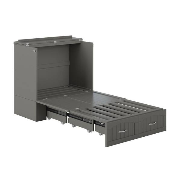 AFI Elena Gray Solid Wood Frame Twin XL Murphy Bed Chest with Built-in Charging Station and Storage
