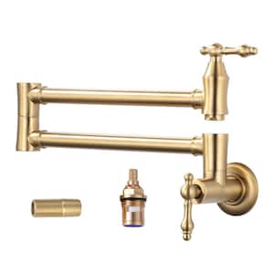 Wall Mounted Pot Filler with Double Handle in Gold