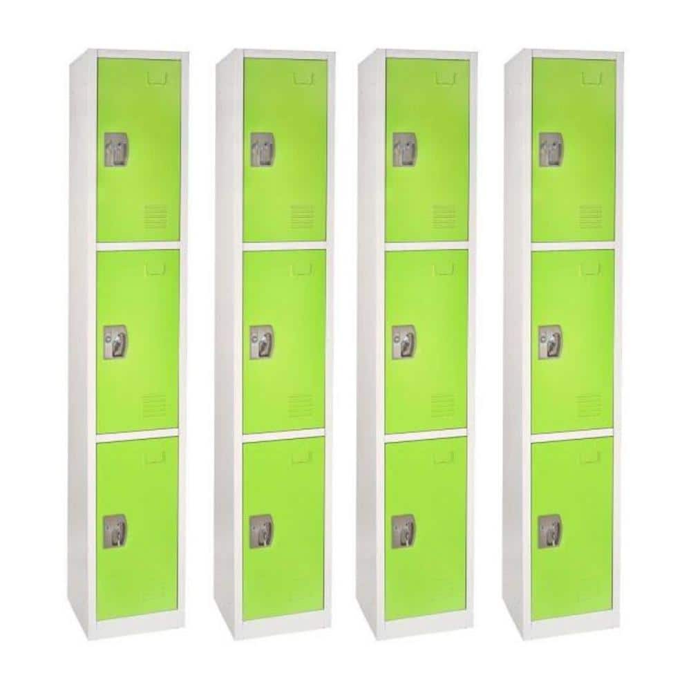 AdirOffice 72 Triple-Compartment Steel Tier Key Lock Green Storage Locker 4/Pack (629-203-GRN-4PK)