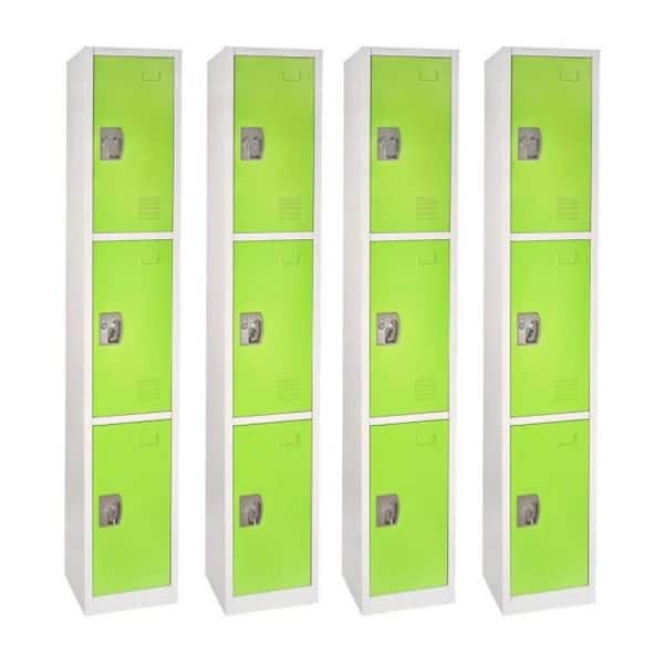AdirOffice 629 Series 72 in. x 12 in. x 12 in. Triple-Compartment Steel  Tier Key Lock Storage Locker in Green (4-Pack) 629-203-GRN-4PK - The Home  Depot