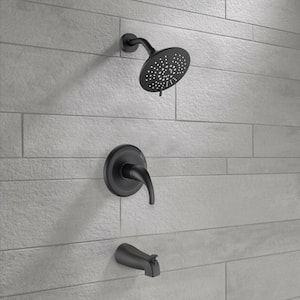 5-Spray Patterns with 2.2 GPM 6 in. Wall Mount Shower System Set Fixed Shower Head in Matte Black (Valve Included)