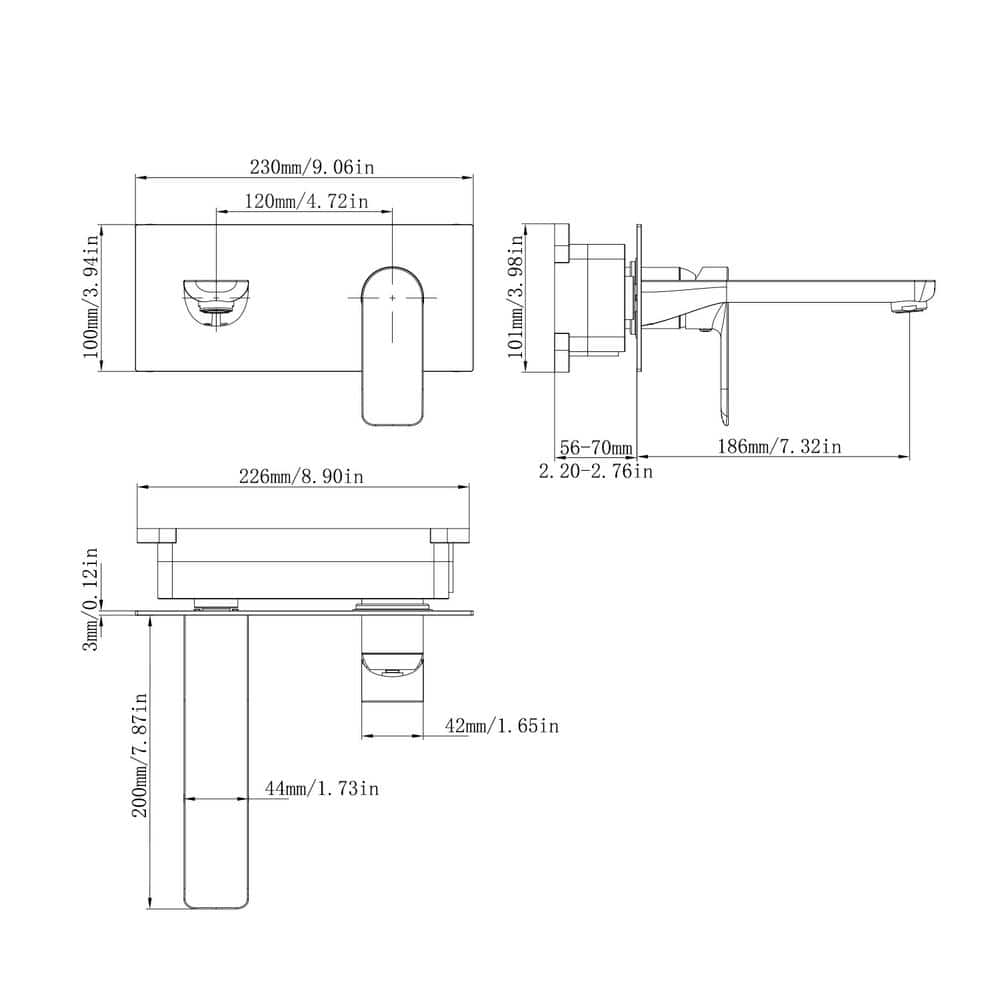 Matte Black Wall Mount Single Handle Bathroom Faucet with Brass Valve