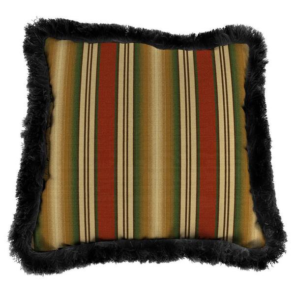 Jordan Manufacturing Sunbrella Weston Ginger Square Outdoor Throw Pillow with Black Fringe