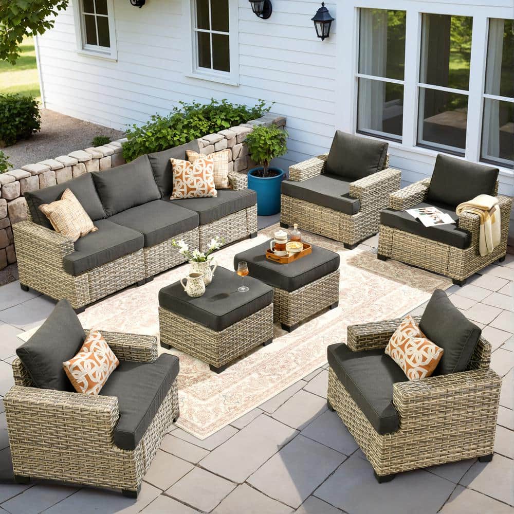 Kelleys 9-Piece Wicker Modern Outdoor Patio Conversation Sofa Seating Set with Black Cushions price history on PriceWatchPro
