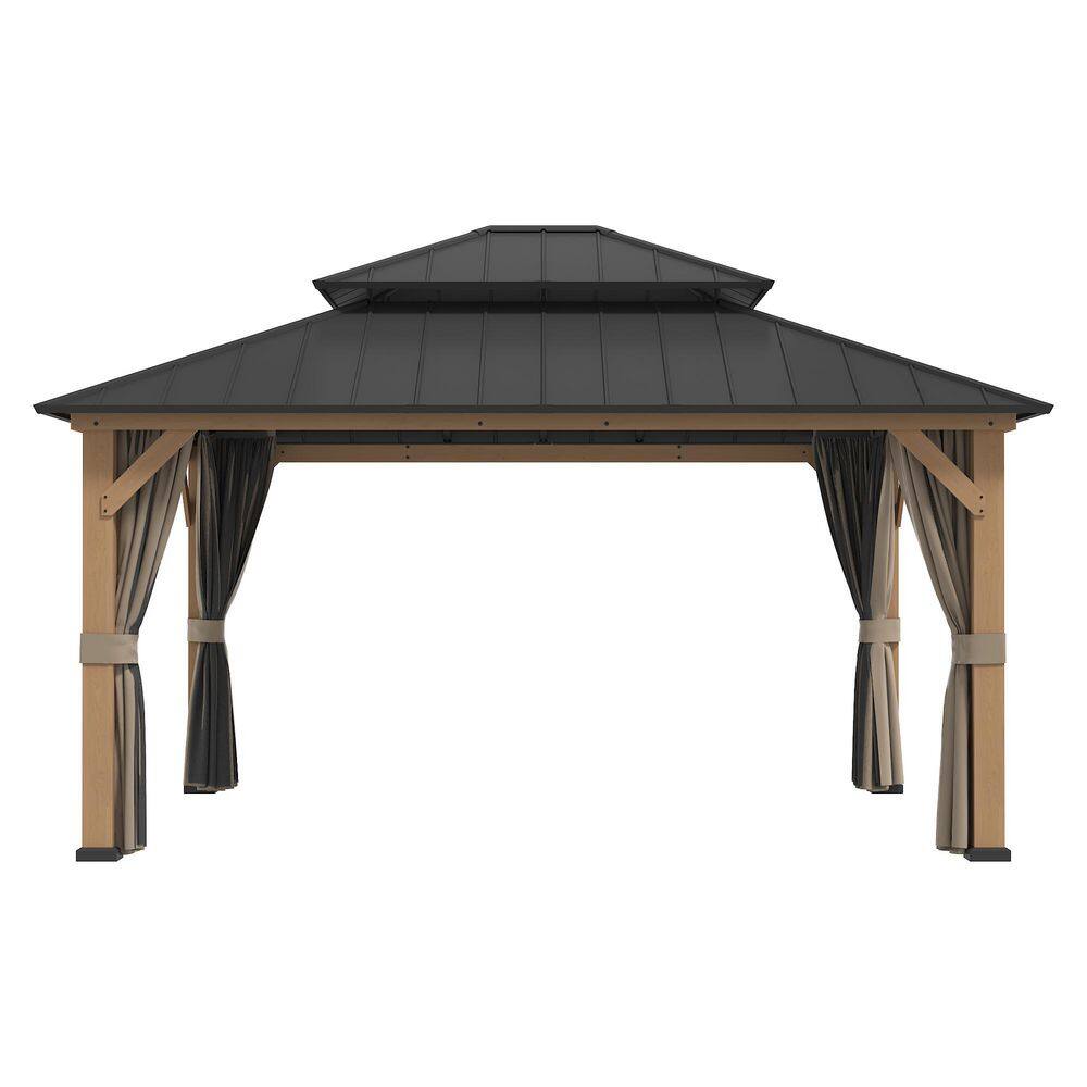 15 ft. x 13 ft. Cedar Wood Outdoor Hardtop Gazebo with Double Galvanized Steel Roof, Curtains, Netting and Ceiling Hook price history on PriceWatchPro