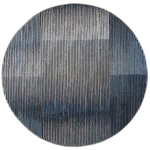 Galaxy Blue/Navy 5 ft. x 5 ft. Round Abstract Area Rug