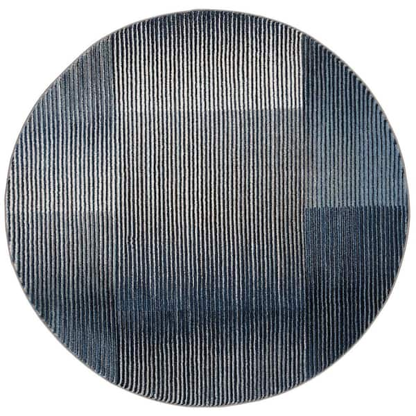 Galaxy Blue/Navy 5 ft. x 5 ft. Round Abstract Area Rug