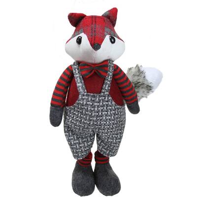 15.5 in. Charming Plaid Country Boy Fox Decorative Christmas Tabletop Figure