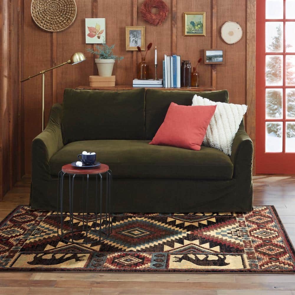Buffalo Southwest Lodge Wildlife 94" Red Synthetic Area Rug