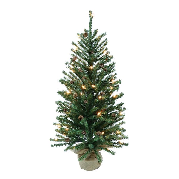 Puleo International 4 ft. Prelit Fir Artificial Christmas Tree with 100 Lights and Pine Cones