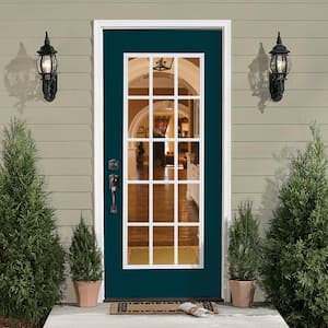 32 in. x 80 in. 15 Lite Right-Hand Inswing Painted Steel Prehung Front Exterior Door with Brickmold