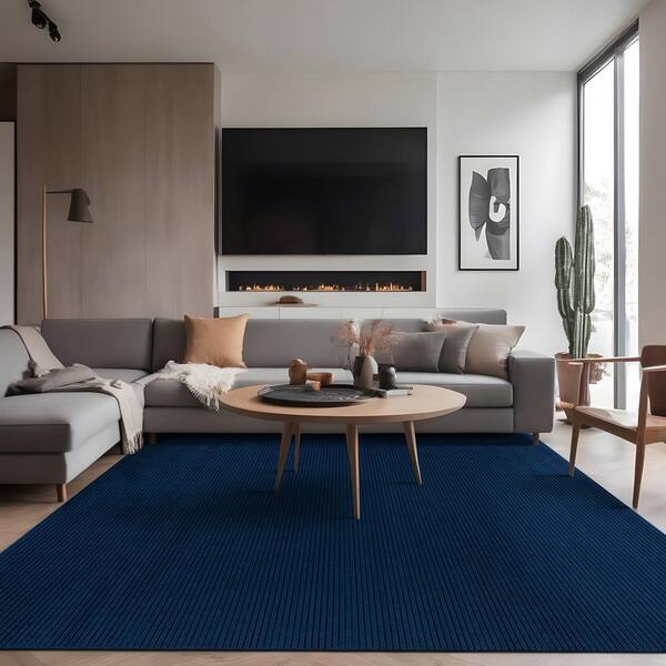 Beverly Rug Oasis Solid Navy 5 ft. x 7 ft. Non-Slip Rubber Back
