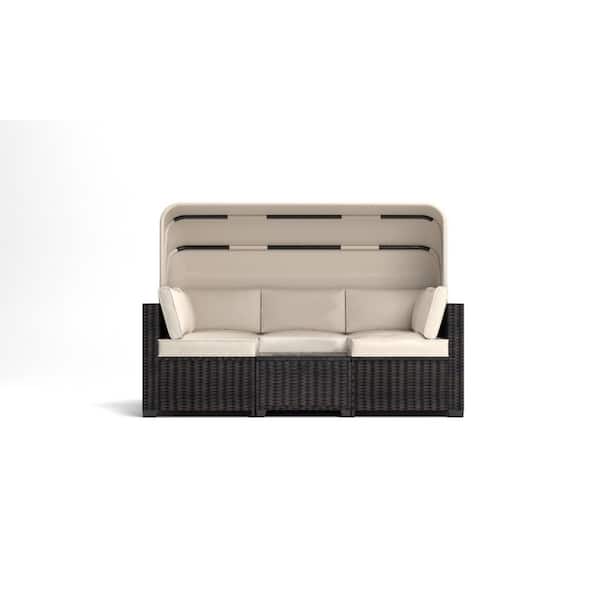 cenadinz 6-Pieces Patio Furniture Sets Black Wicker Outdoor Sectional Set with Beige Cushions