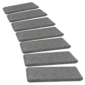 Mini Diamond Gray 9.5 in. x 30 in. x 1.2 in. Bullnose Indoor Non-slip Carpet Stair Tread Cover Tape Free (Set of 14)