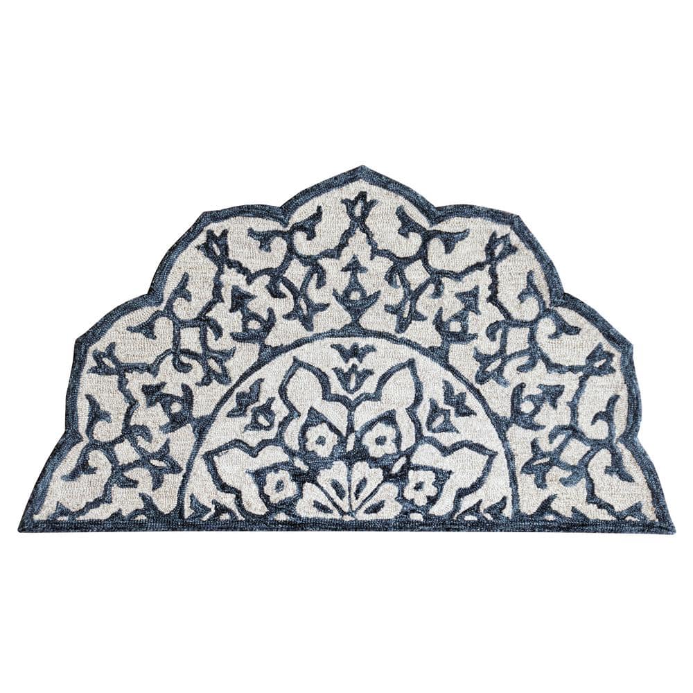 Brenna Modern Denim Blue/White 2 ft. 3 in. x 3 ft. 10 in. Hearth Mosaic Med