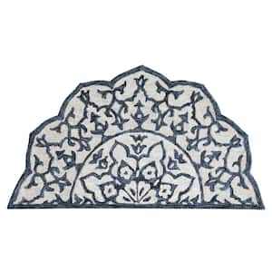 Brenna Modern Denim Blue/White 2 ft. 3 in. x 3 ft. 10 in. Hearth Mosaic Medallion Wool Area Rug