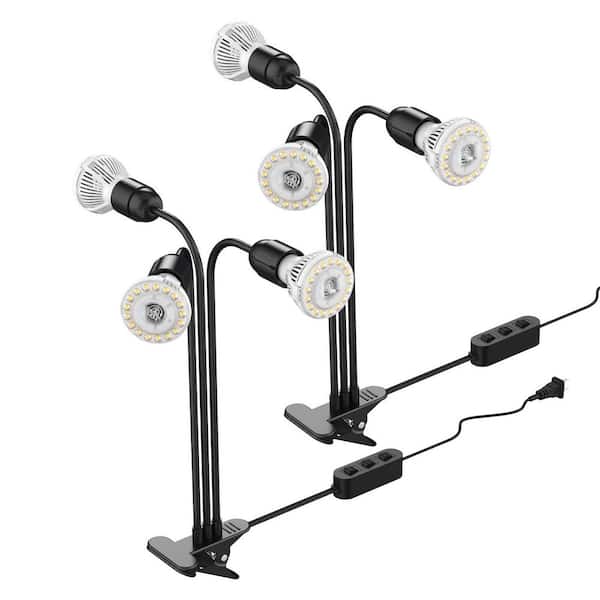 30-Watt Full Spectrum Timer Gooseneck Clip 3000-Lumen Black Plant LED Grow Light, 4000K (2-Pack)