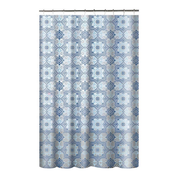 Creative Home Ideas Printed PEVA Esha 70 in. W x 72 in. L Shower Curtain with Metal Roller Hooks in Blue