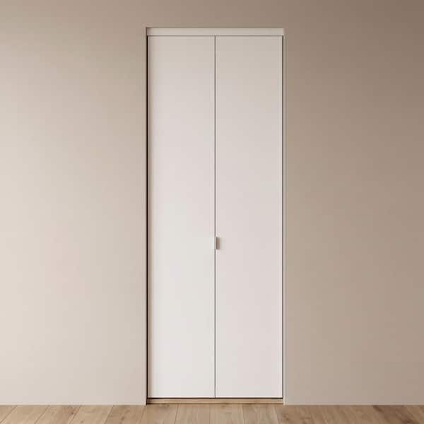 30 in. x 80 in. Smooth Flush Primed Solid Core MDF Interior Closet Bi-Fold Door with Matching Trim