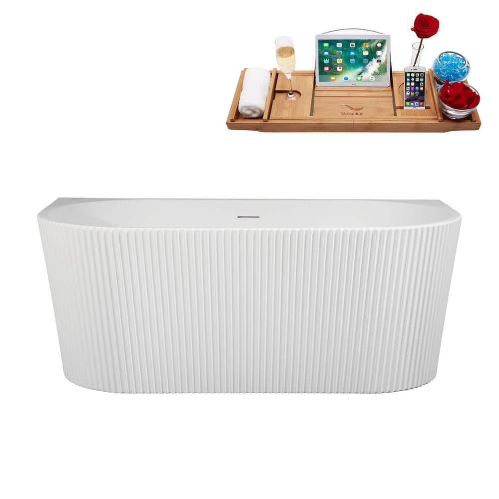 59 in. x 29 in. Acrylic Freestanding Soaking Bathtub in Glossy White With Matte Oil Rubbed Bronze Drain, Bamboo Tray price history on PriceWatchPro