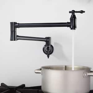 Wall Mount Faucet Pot Filler Faucet with Double Lever Handle in Matte Black