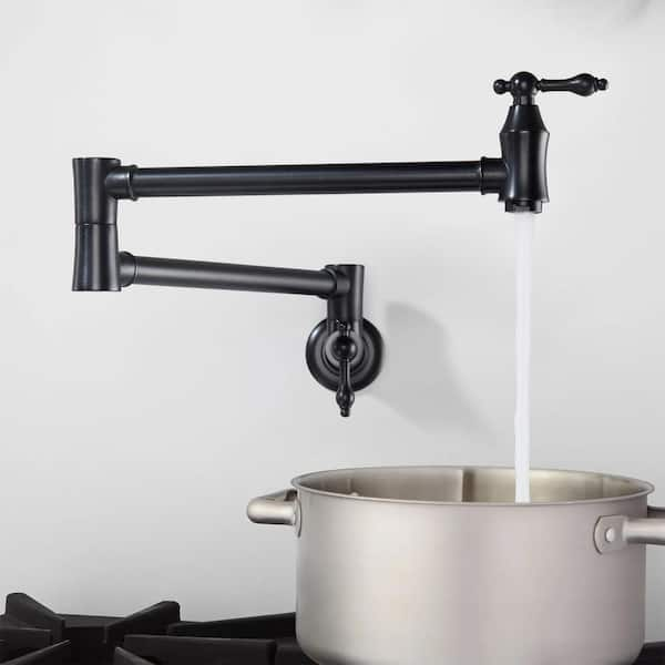 Giving Tree Wall Mount Pot Filler Faucet Double-Handle in Matte Black