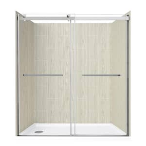 Lagoon Dbl Roller 60 in Lx 30 in W x 78 in H Left Drain Alcove Shower Stall Kit in Driftwood and Brushed Nickel Hardware