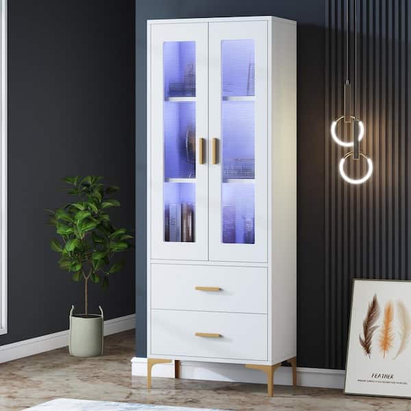 BYBLIGHT Alan 64.96 in. H White Bookcase with LED Light