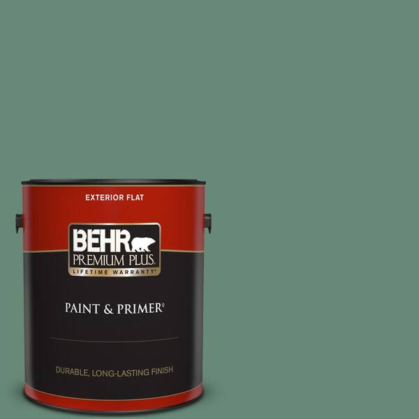 BEHR PREMIUM PLUS 1 gal. #PPF-35 Green Adirondack Flat Exterior Paint & Primer