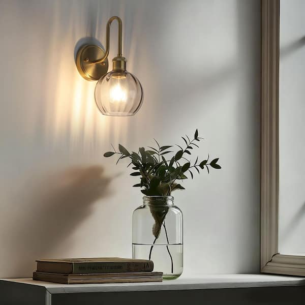 6 in. 1 light Gold Modern Wall Sconce with Clear Ribbed Glass Shade