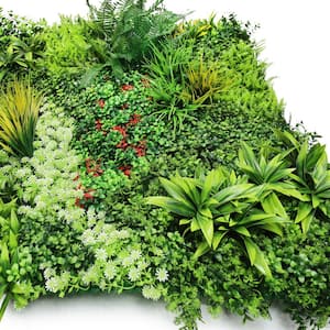 40 in. x 40 in. Large Artificial Daisy Fern Grass Mixed Leaf Greenery Wall Panel Hedge Mat Backdrop Privacy Screen