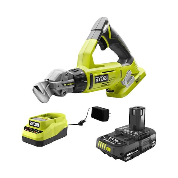 RYOBI ONE+ 18V Cordless 18-Gauge Offset Shear with 2.0 Ah Battery and Charger
