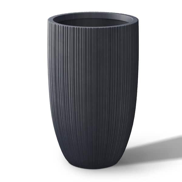 Lightweight Textured 13.5 in. x 24.5 in. Granite Gray Large Tall Round Concrete Plant Pot/Planter for Indoor and Outdoor