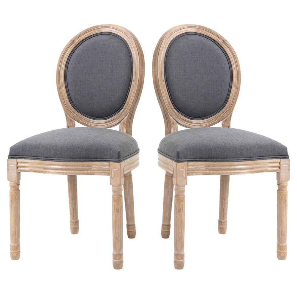 Elegant Gray Linen Upholstered Parsons Side Chair with Wood Accents