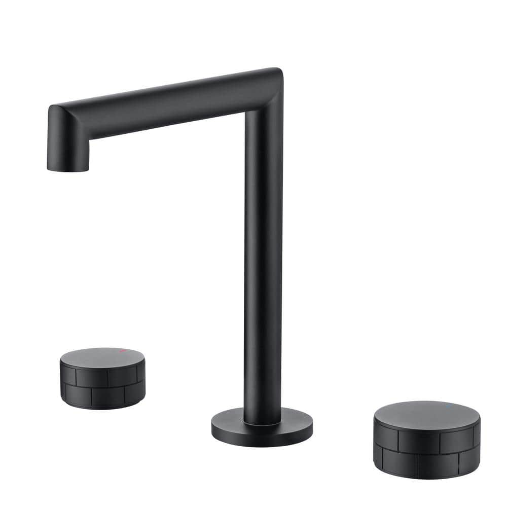 ABA 8 in. Widespread Double Handle 3 hole bathroom vanity faucet in matte black -  Aurora Decor, SFHD2BNK0923