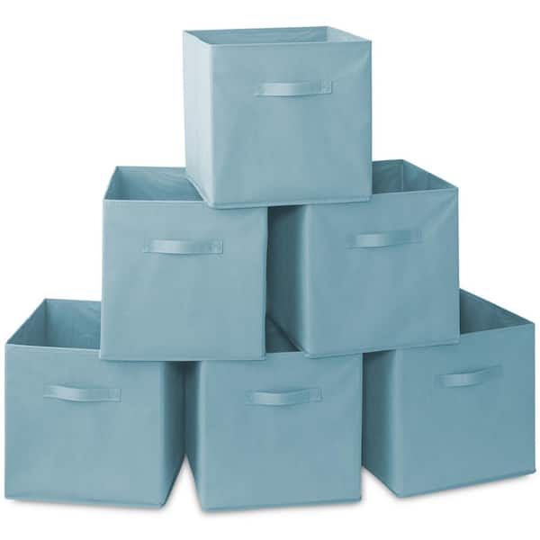 Casafield Baby Blue 13 in. x 13 in. Fabric Collapsible Cubes Decorative Basket Storage Bins-Set of 6