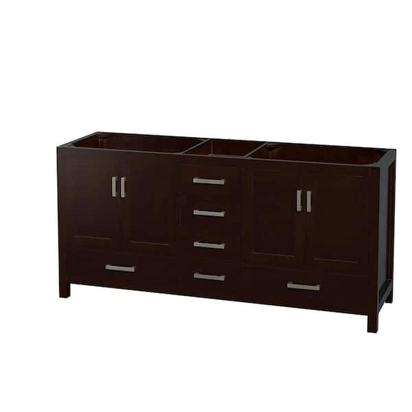 Wyndham Collection Sheffield 70.75 in. W x 21.5 in. D x 34.25 in. H Double Bath Vanity Cabinet without Top in Espresso