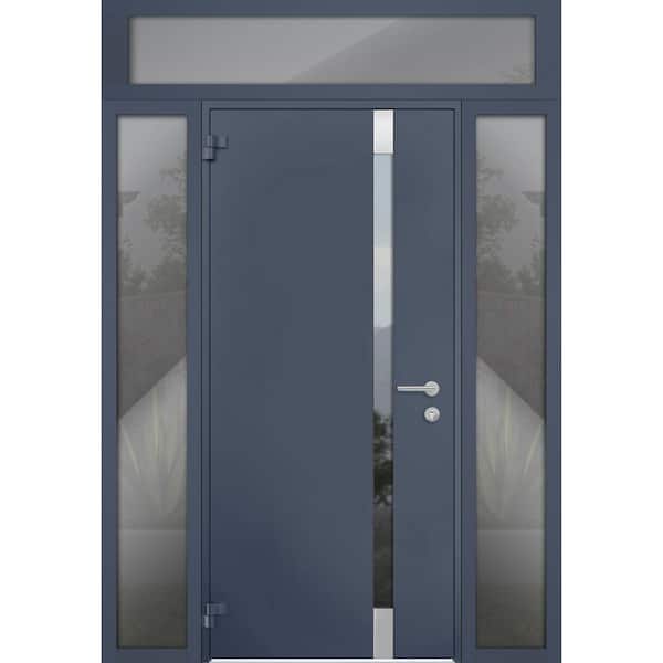 VDOMDOORS 6777 56 in. x 96 in. Left Hand/Outswing Tinted Glass Gray Graphite Steel Prehung Front Door with Hardware