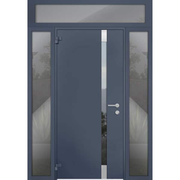 VDOMDOORS 6777 64 in. x 96 in. Left-Hand/Outswing Tinted Glass Gray Graphite Steel Prehung Front Door with Hardware
