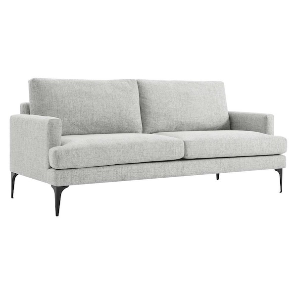 MODWAY Evermore 75.5 in. Square Arm Upholstered Fabric Lawson Rectangle Removable Cushion Sofa in Light Gray
