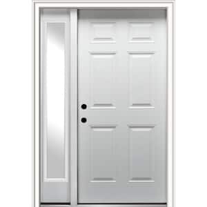 53 in. x 81.75 in. 6-Panel Right Hand Inswing Classic Primed Fiberglass Smooth Prehung Front Door with One Sidelite