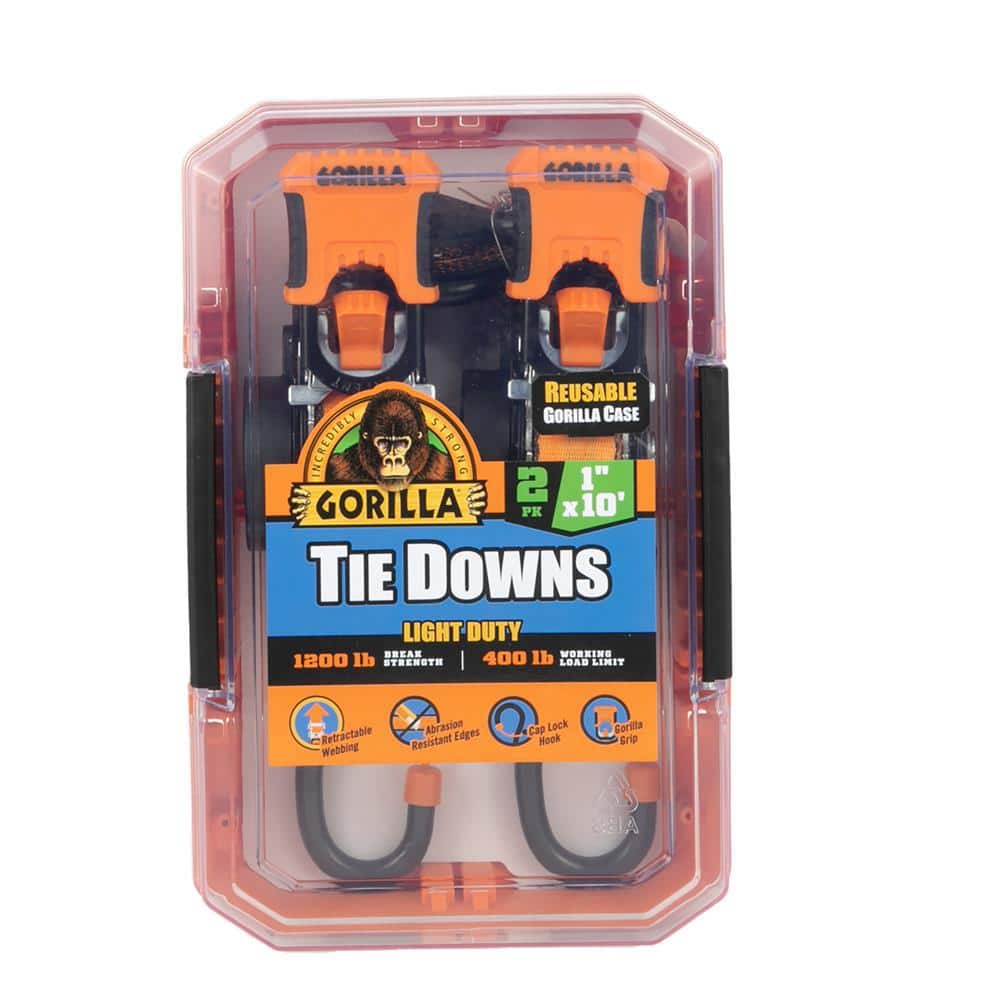 Gorilla 10 ft. x 1 in. Light Duty Tie Down Ratchet Strap (2-Pack) 92003 - The Home Depot