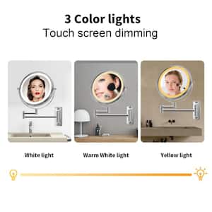 8 in. x 8 in. Double-Sided Magnifying Retractable Mirror Wall-Mount LED Bathroom Makeup Mirror in Chrome
