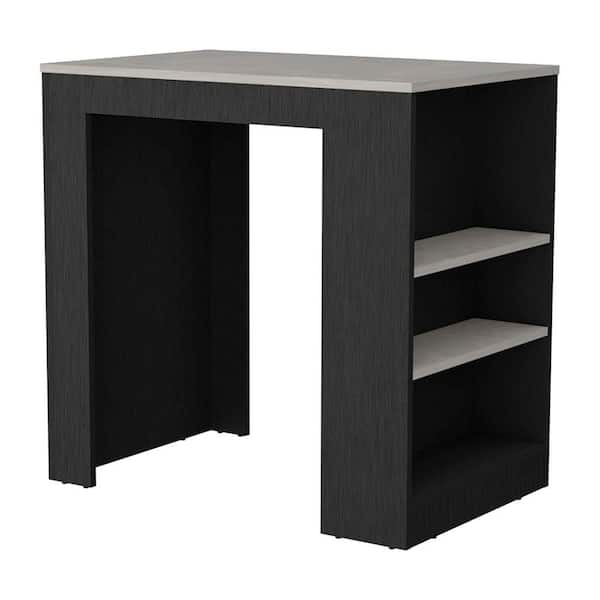 Black Wood 36.2 in. Kitchen Island with 3-Side Shelves