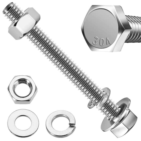 1/4 in.-20 x 2-1/2 in. Stainless Steel Hex Bolt with Nut, Washer and Lock Washer (10-Pack)