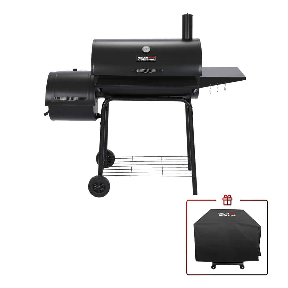 Royal Gourmet Charcoal Grill with Offset Smoker and Side Table in